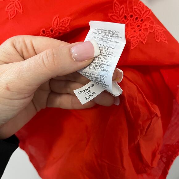 NEW J. Crew Red Embroidered Eyelet Square Neck Blouse Size Small - Picture 7 of 8